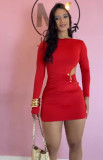 Spring Women Metal Detail Slim Fit Bodycon Mini Dress