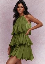 Women Summer Halter Neck Sleeveless Tulle Ruffle Elegant Dress Women Summer Halter Neck Sleeveless Tulle Ruffle Elegant Dress