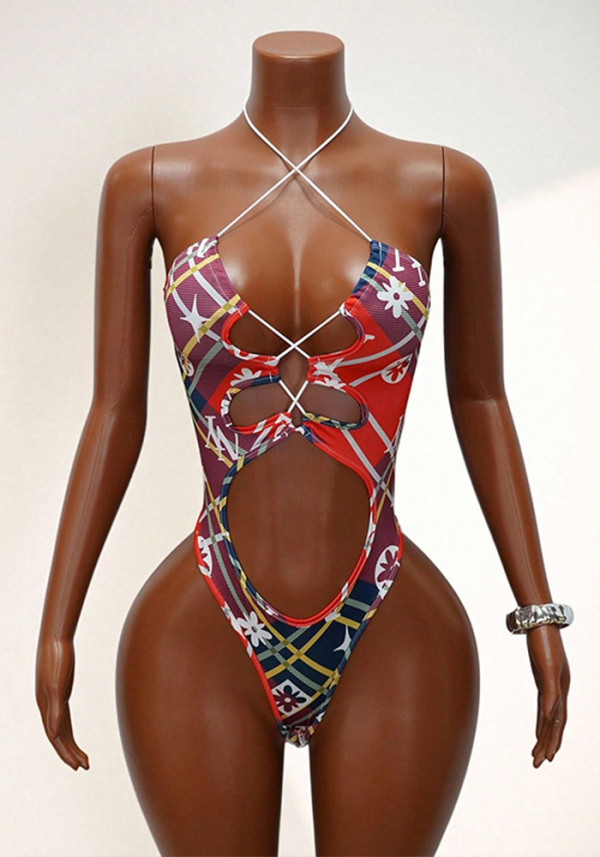 Women patchwork hollow-out bikini camisole