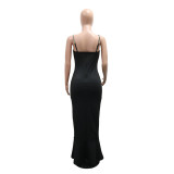 Women Sexy Beaded Strap Sleeveless Slim Fit Long Dress