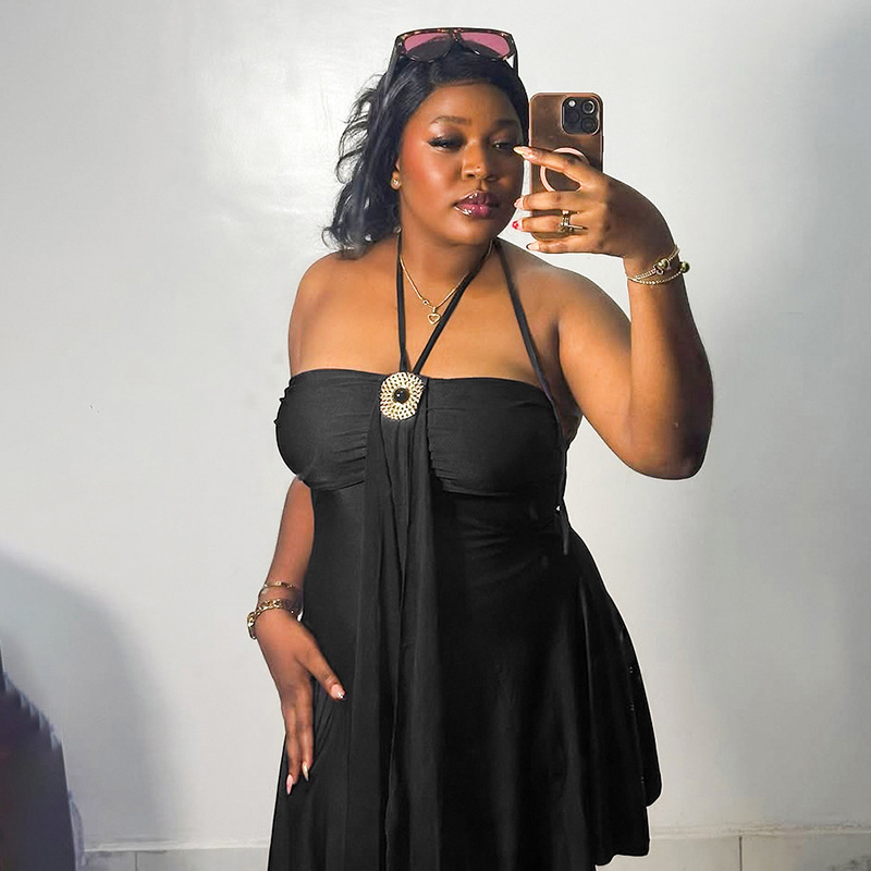 Strapless Halter Neck Mini Dress for Evening Parties