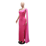 Women Sleeveless Split Cape Elegant Long Dress