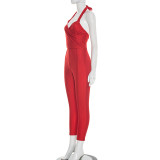 Spring Women Solid Strap Sexy Tank Top Pants Set