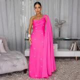 Women Sleeveless Split Cape Elegant Long Dress