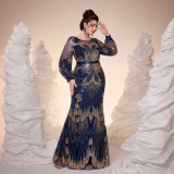 Women Long-Sleeved Round Neck Formal Party Mermaid Dress