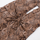 Women Sexy Snake Print Halter Deep V Low Back Lace-Up Jumpsuit