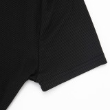 Women Spring/Summer Round Neck Zipper Ribbed Cross-Tie Three-Point Jumpsuit