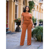 Women Fashion Off Shoulder Pleated Wide Leg Two Piece Pants Set