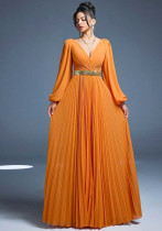 Women V-Neck Long-Sleeved Elegant Evening Dress Women V-Neck Long-Sleeved Elegant Evening Dress