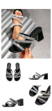 Women Square Toe Rhinestone Strap High Heel Sandals