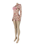 Women Printed Hooded Long-Sleeve Shorts Thumb Buckle Top and Shorts Two-Piece Set