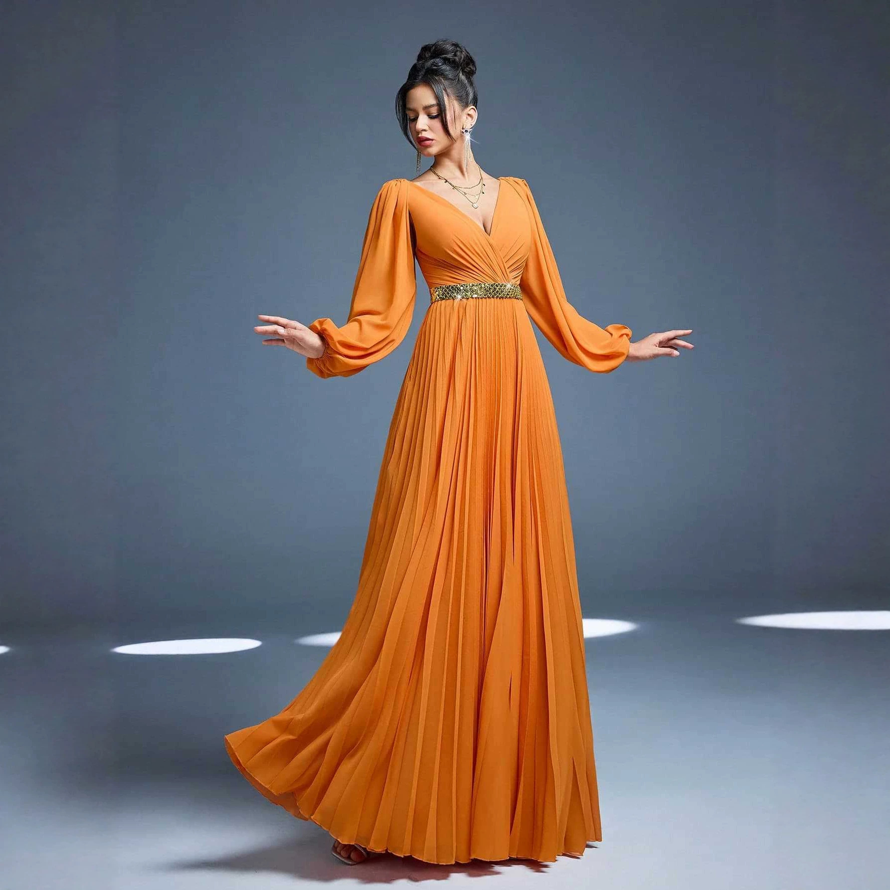 V-Neck Long-Sleeved Elegant Dress for Evening Events