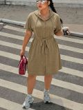 Summer Plus Size Women Casual Hooded Shirt Dress