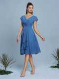 Women Blue Evening V-Neck Maxi Formal Party Dress