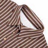 Women Spring/Summer Turndown Collar Striped Button-Down Shirt and Skirt Two-Piece Set