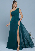 Women Sexy One-Shoulder Slit Long Formal Party Evening Dress Women Sexy One-Shoulder Slit Long Formal Party Evening Dress