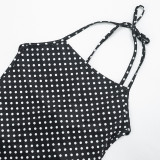 Spring Women Sexy Polka Dot Halter Lace-Up Low Back Mini Dress