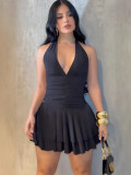 Spring Summer Women Sexy Deep V Halter Low Back Mini Dress