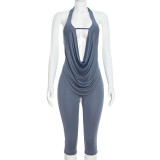Women Spring Sexy Drop Neck Tie-Neck Top and Pant Two-Piece Set