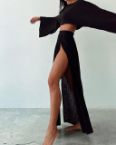 Women Casual Holidays Crop Top Slit Skirt Two-Piece Set