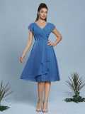 Women Blue Evening V-Neck Maxi Formal Party Dress
