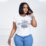 Women Summer Printed Round Neck Short-Sleeve Casual T-Shirt