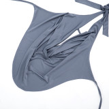 Women Spring Sexy Drop Neck Tie-Neck Top and Pant Two-Piece Set