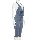 Women Spring Sexy Drop Neck Tie-Neck Top and Pant Two-Piece Set
