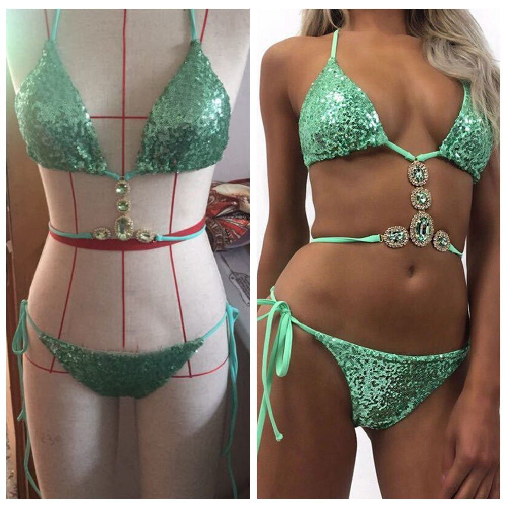 Sequined Diamond Two-Piece Bikini Swimsuit for Pool Parties