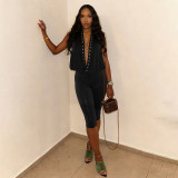 Women Spring Sexy Studded Halter Neck Backless 3/4 Jumpsuit