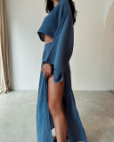 Women Casual Holidays Crop Top Slit Skirt Two-Piece Set