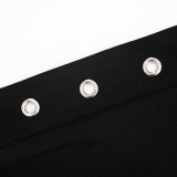 Women Spring Sexy Studded Halter Neck Backless 3/4 Jumpsuit