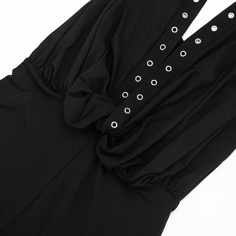 Studded Halter Backless Jumpsuit for Spring Club Wear