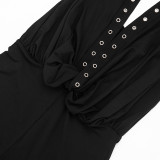 Women Spring Sexy Studded Halter Neck Backless 3/4 Jumpsuit