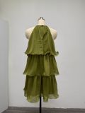 Women Summer Halter Neck Sleeveless Tulle Ruffle Elegant Dress