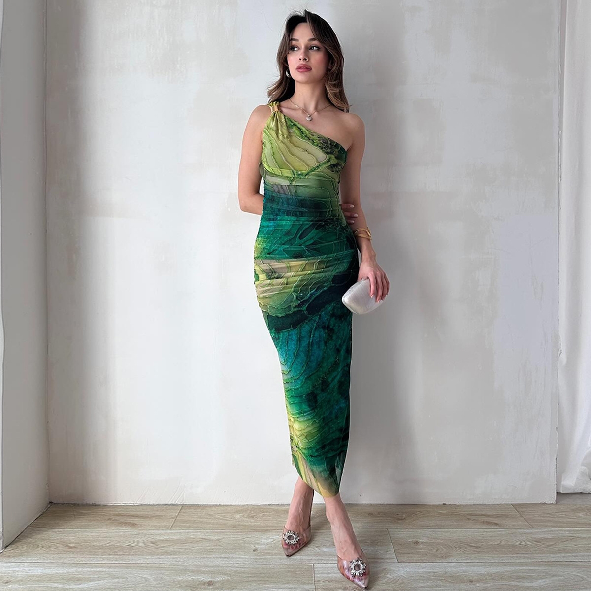 Slash Shoulder Printed Dress for Elegant Summer Outings