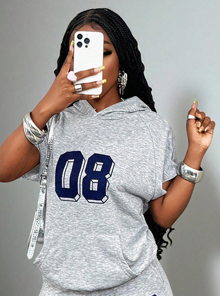Letter Print Hooded Sweatshirt for Casual Loungewear