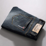Men's Ripped Embroidered Stretchy Denim Trousers