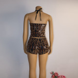 Women Leopard Print Sequin Shorts Sexy Bodycon Stretchy Shorts