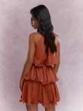 Women Summer Halter Neck Sleeveless Tulle Ruffle Elegant Dress