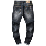 Men's Ripped Embroidered Stretchy Denim Trousers