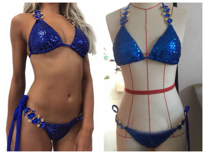 Sequined Diamond Two-Piece Bikini Swimsuit for Pool Parties