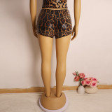Women Leopard Print Sequin Shorts Sexy Bodycon Stretchy Shorts