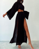 Women Casual Holidays Crop Top Slit Skirt Two-Piece Set
