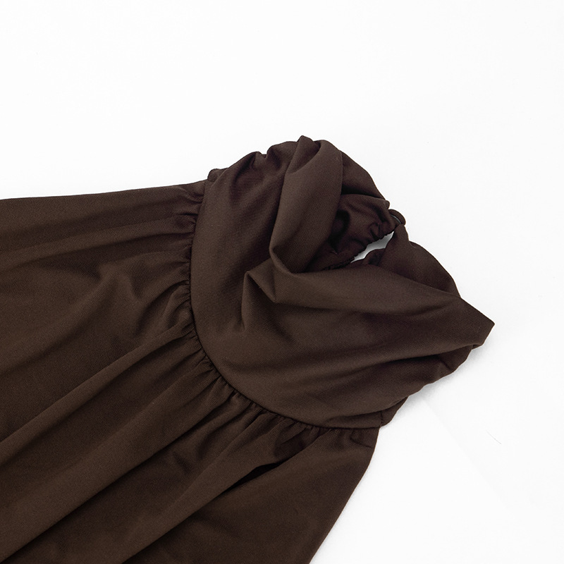 High-Neck Sleeveless Backless Pleated Dress for Summer Outings