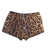 Women Leopard Print Sequin Shorts Sexy Bodycon Stretchy Shorts