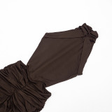 Women Summer High-Neck Sleeveless Backless Pleated Casual Sexy Dress
