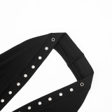 Women Spring Sexy Studded Halter Neck Backless 3/4 Jumpsuit