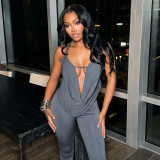Women Spring Sexy Drop Neck Tie-Neck Top and Pant Two-Piece Set