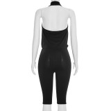 Women Spring Sexy Studded Halter Neck Backless 3/4 Jumpsuit